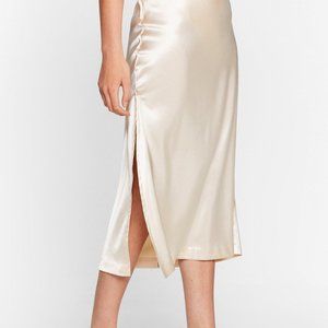 High Waisted Satin Side Split Midi Skirt - NWT - Size 8